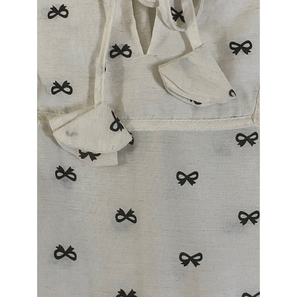 Umgee Womens 1XL Ivory Black Bow Print Ruffle Babydoll Blouse Puff Sleeve Top - Picture 4 of 8